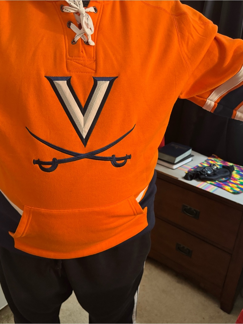 Men’s Orange Hooded Pullover with Navy Logo